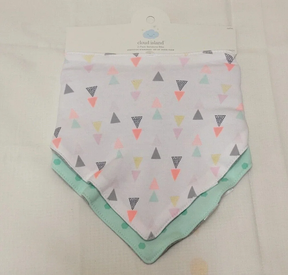 Cloud Island Printed Bandana Bib 2-pk Gender Neutral Girls Boys Green White Gray